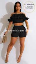 Load image into Gallery viewer, Women’s Two-Piece Solid Color Ruffle Crop Top Short Set
