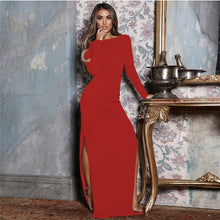Load image into Gallery viewer, S-XL Women Sexy Solid Color Backless Side-slit Maxi Dress
