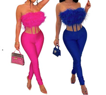 Load image into Gallery viewer, Women’s Feathered Tube Top Jumpsuit
