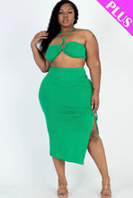 Load image into Gallery viewer, Plus Size Crisscross Halter Top Side Split Skirt Set
