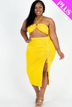 Load image into Gallery viewer, Plus Size Crisscross Halter Top Side Split Skirt Set
