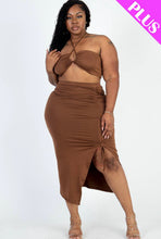 Load image into Gallery viewer, Plus Size Crisscross Halter Top Side Split Skirt Set
