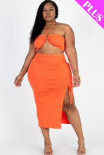 Load image into Gallery viewer, Plus Size Crisscross Halter Top Side Split Skirt Set
